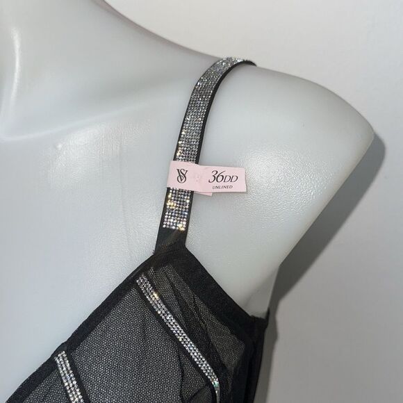 🔥Victoria's Secret Black and Silver Lace Bra Set Sz 36DD // Large new - Picture 8 of 8